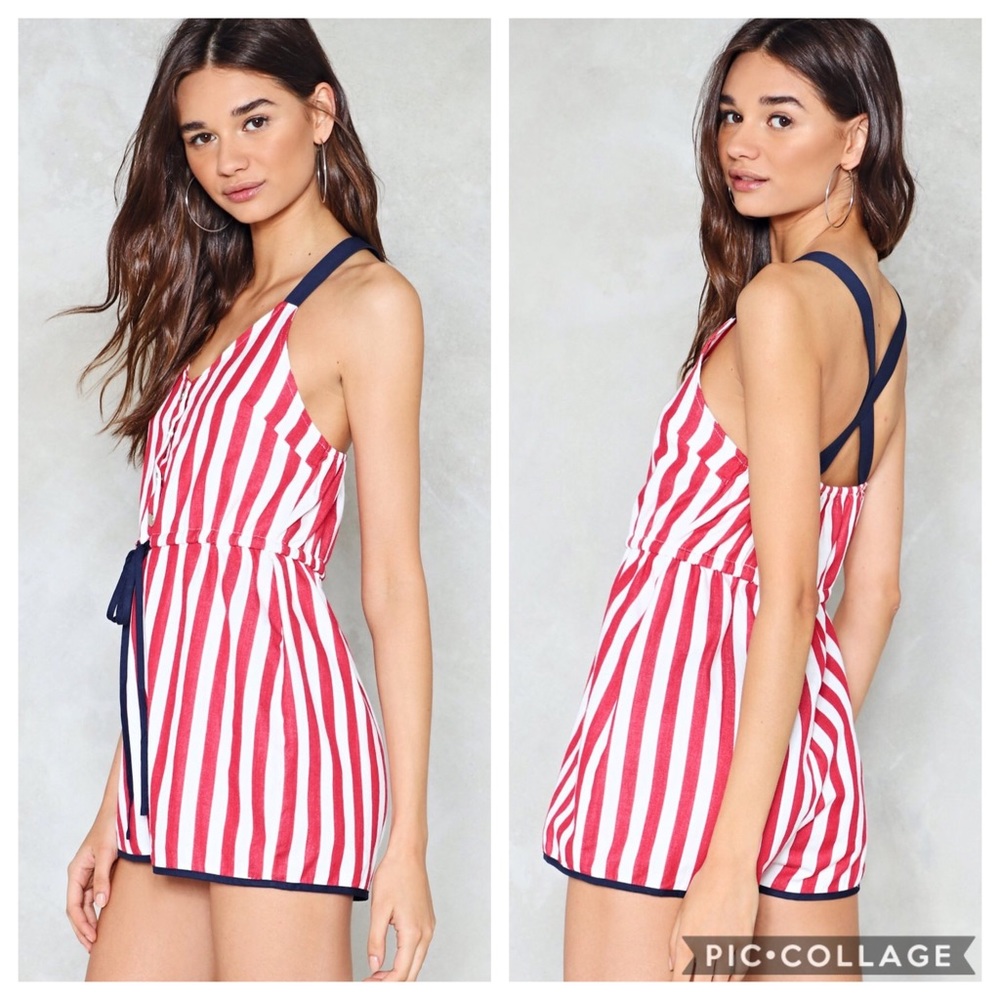 Nasty Gal Strong Silent Stripe Romper - Picture 1 of 8